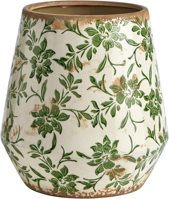 Photo 1 of 10in. Tuscan Ceramic Green Scroll Planter
