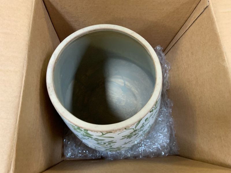 Photo 1 of 10in. Tuscan Ceramic Green Scroll Planter
