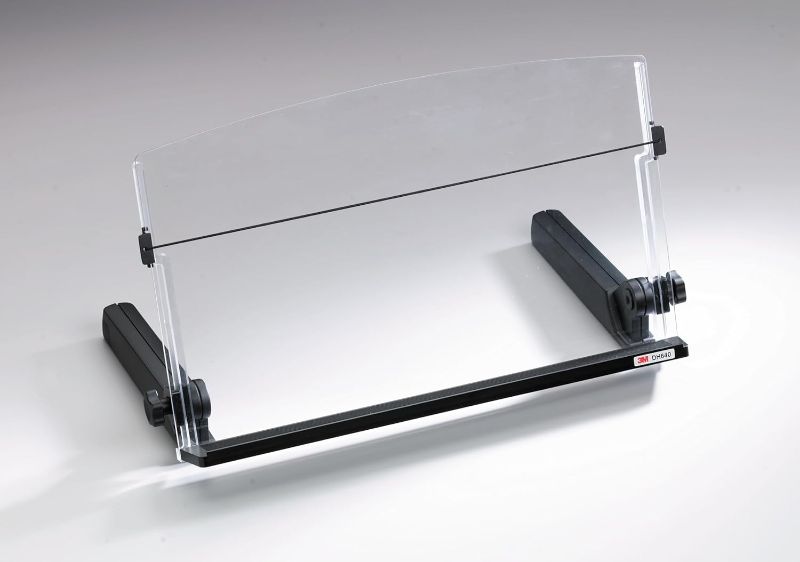Photo 1 of 3M Adjustable Document Copy Holder, In-line with Monitor Minimizing Head and Neck Movement, 300 Sheet Capacity Holds Sheets to Books, Elastic Line Guide Keeps Pages Open, 18" Wide, Black (DH640)
