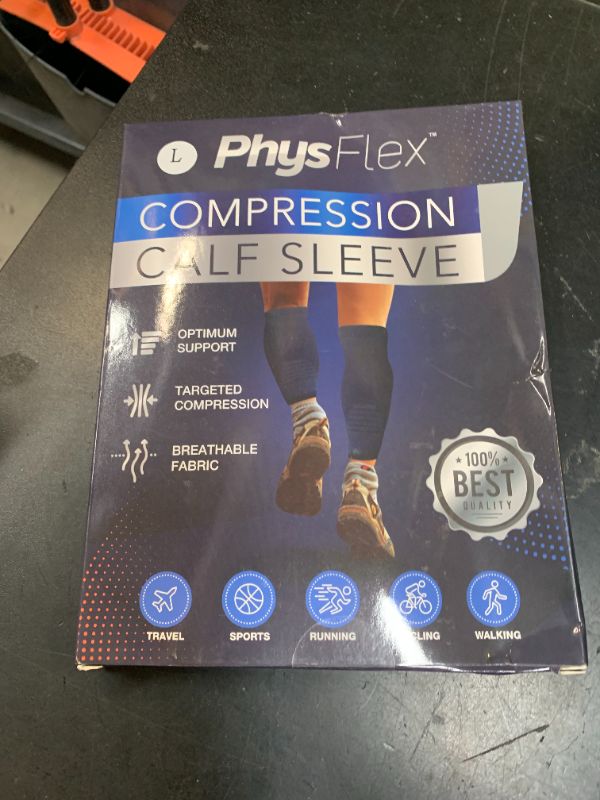 Photo 1 of Calf Compression Sleeves for Men and Women - (1 Pair) Footless Compression Socks Support for Varicose Veins, Nursing, Pregnancy, Running - PhysFlex Leg Sleeve Brace for Shin Splints, Pain Relief and Reduces Swelling (Black, Large)