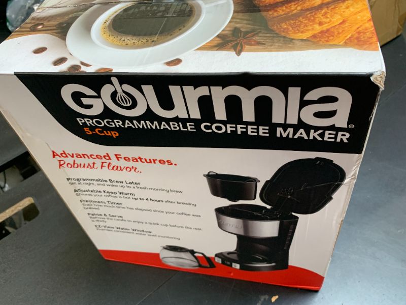 Photo 1 of Gourmia GCM3518 5-Cup Programmable Drip Coffee Maker, Brew Later Timer, Adjustable 4-Hr Keep Warm, Pause & Serve, Freshness Timer, 700 W Compact Glass Carafe, EZ-View Water Window