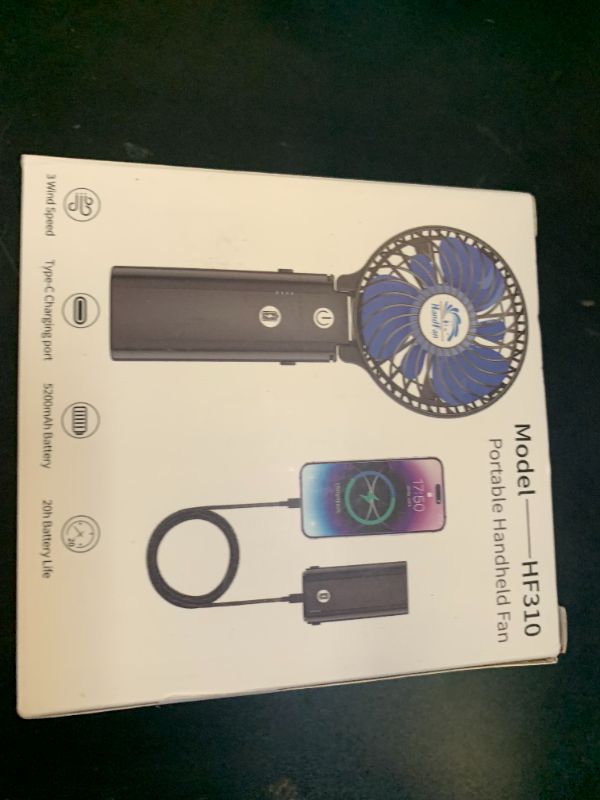Photo 1 of HandFan 5200mAh Portable Handheld Fan Rechargeable with Power Bank-3 Speeds Foldable Personal Cooling, 2-IN-1 Hand Held Fan Battery Operated, 20H Runtime for Travel/Summer/Concerts/Women (Black&Blue)