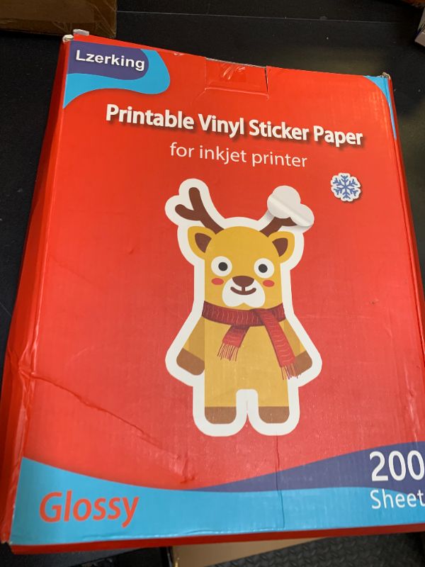 Photo 1 of Lzerking Glossy Printable Vinyl 200 Sheets for Inkjet Printer Sticker Paper 8.5"x11" Adhseive Waterproof White Labels Decal Papers
