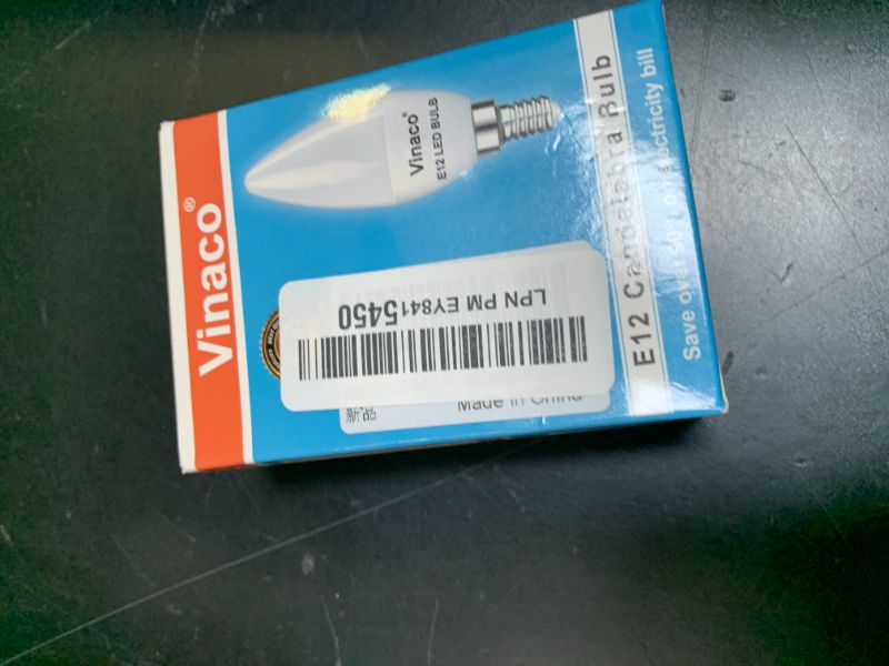 Photo 1 of Vinaco E12 LED Bulb, 2 Pack E12 Candelabra Bulb 40 Watt Warm White 3000K, High Brightness 400LM & 25000+ Long Lifespan E12 Bulb, E12 Candelabra Base, Light Bulb Great for Ceiling Fan Light Bulb