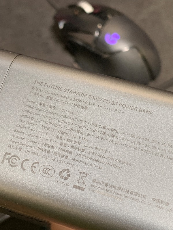Photo 1 of AOHI 240W Laptop Power Bank 27600mAh Portable Fast Charger (99.3wh), Airline-Compliant, 140W PD 3.1 Large Battery Pack The Future Starship for MacBook, iPad iPhone 16 Pro Max,Galaxy,Steam Deck, Grey