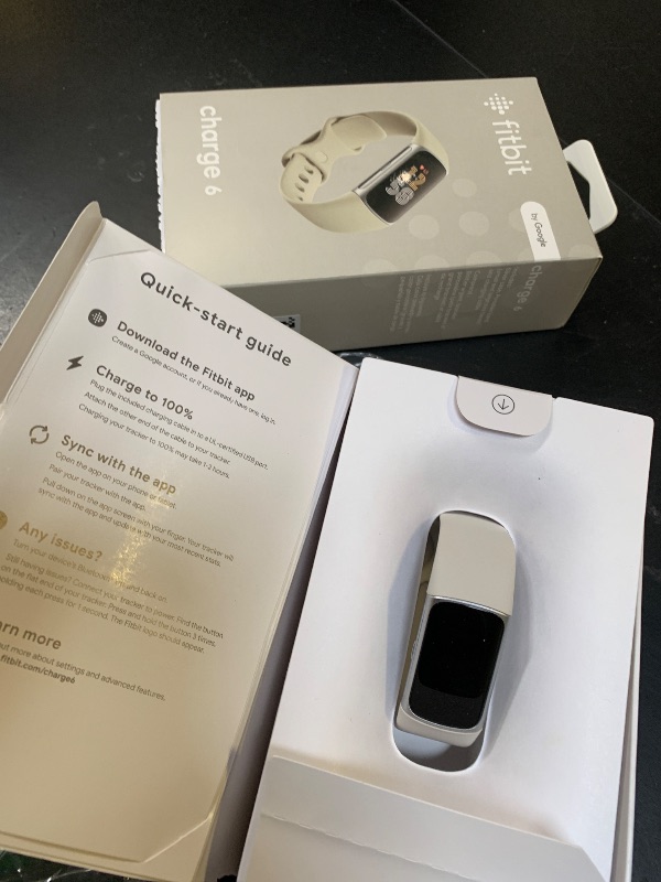 Photo 1 of Fitbit Charge 6 Fitness Tracker with Google apps, Heart Rate on Exercise Equipment, 6-Months Premium Membership Included, GPS, Health Tools and More, Porcelain/Silver, One Size (S & L Bands Included)