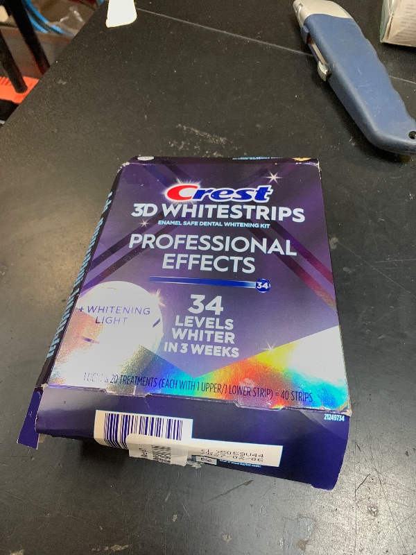 Photo 1 of Crest 3D Whitestrips Professional Effects + LED Light – Teeth Whitening Kit, 1 Light + 20 Treatments, Each with 1 Upper/1Lower, 40 Strips – Crest 3DWhite Teeth Whitening Strips EXP 03/06/2027