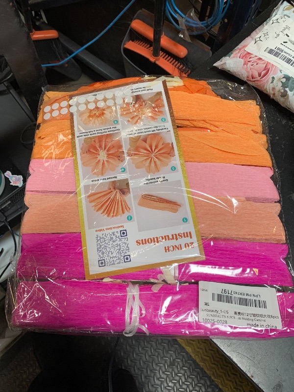 Photo 1 of SUNBEAUTY 6 PCS Hot Pink and Orange Paper Flowers Decorations Crepe Paper Flowers 12 in Tissue Paper Flowers Decorations for Wall Birthday Party Baby Bridal Shower Office Classroom Wedding Carnival