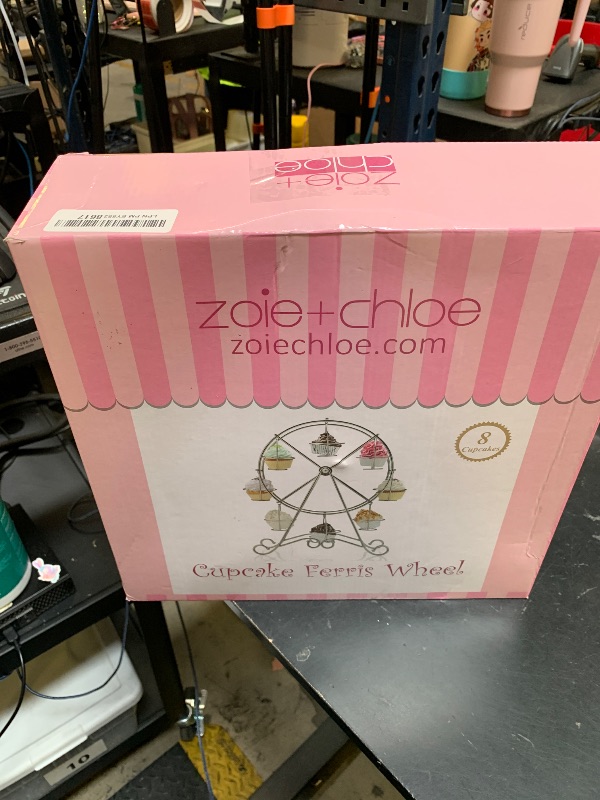 Photo 1 of Zoie + Chloe Ferris Wheel Cupcake Stand - Decorative Cupcake Holder for Parties - Spinning Display for Serving Pastry, Treats & Desserts - Easy-to-Clean, Fits 8 Small Cupcakes - 14x4x17, Sky Blue