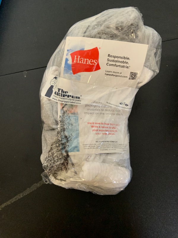 Photo 1 of Hanes Small-Shoe Size: 4.5-8.5 Boys, Double Tough Cushioned Crew Socks, 12-Pair Packs, White/Grey Bottom
