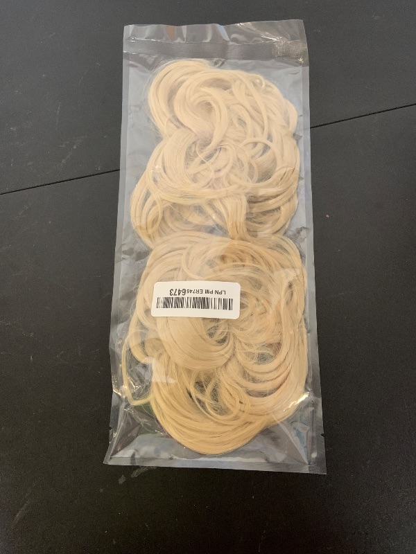 Photo 1 of SARLA 2PCS Beach Blonde Updo Messy Bun Hair Hair Piece Synthetic Wavy Curly Scrunchies Ponytail Extension for Women Girls