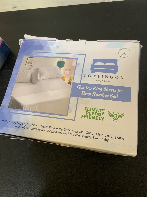 Photo 1 of Cottingon 4 Piece Flex Head King Sheet Set, Top 34 Inch Split Sheets for Sleep Number Adjustable Beds, Soft Breathable 100% Egyptian Cotton, Fits Upto 16" Deep Mattress 78"X80"+ 34", Light Blue