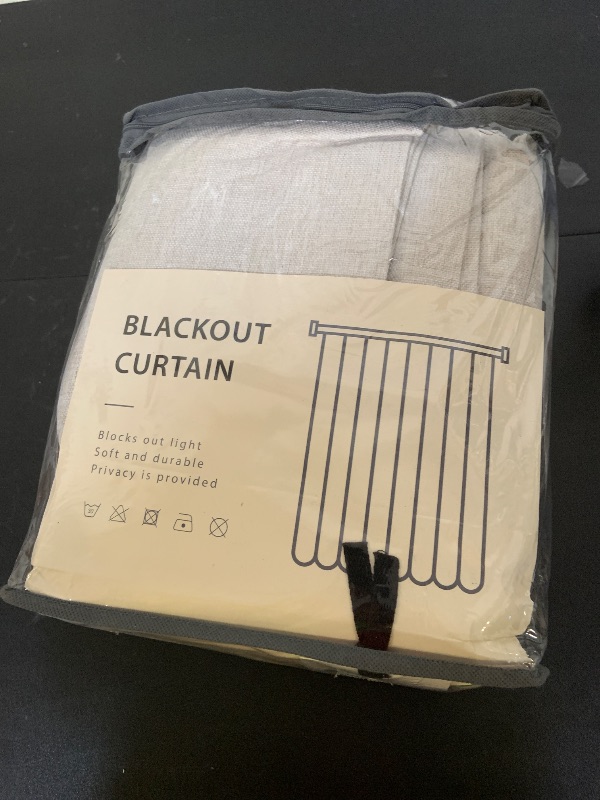 Photo 1 of 100% Blackout Shield Linen Blackout Curtains for Bedroom 108 Inches Long, Back Tab/Rod Pocket Living Room Drapes, Thermal Insulated Blackout Curtains 2 Panels Set, 50" W x 108" L, Beige
