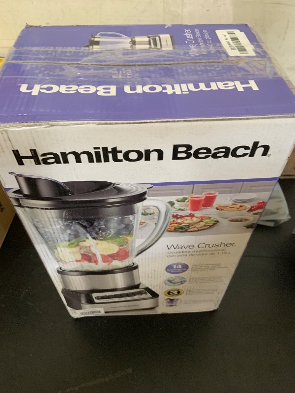 Photo 1 of Hamilton Beach Wave Crusher Blender For Smoothies With 40 Oz Glass Jar and 14 Functions, Ice Sabre Blades & 700 Watts for Consistently Smooth Results, Black + Stainless Steel (54221)