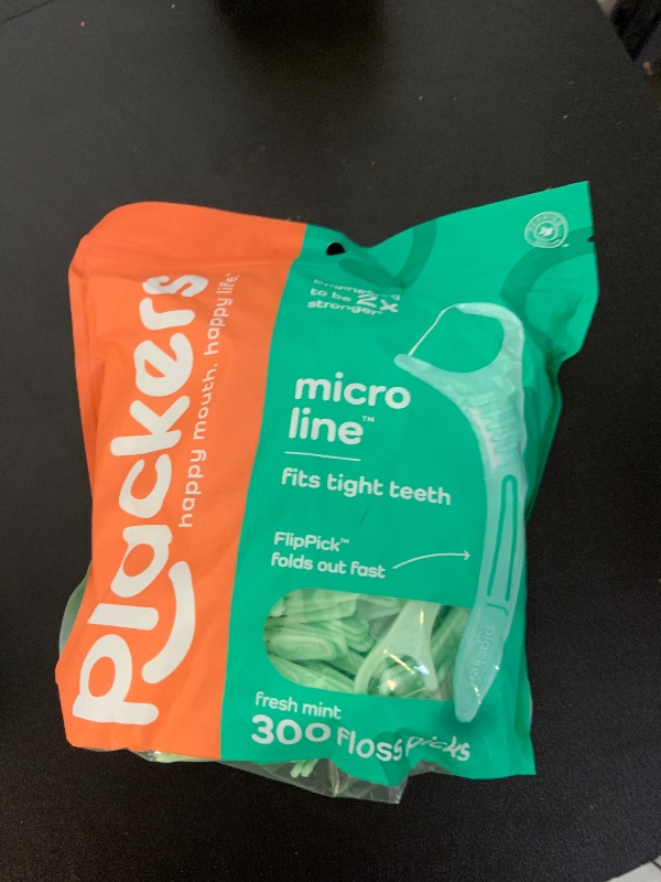 Photo 1 of Plackers Micro Line Dental Floss Picks, Fold-Out FlipPick, Tuffloss, Easy Storage with Sure-Zip Seal, Fresh Mint Flavor, 300 Count