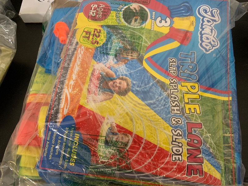 Photo 1 of JAMBO 22.5ft Triple Lane Slip Splash and Slide with 3 Bodyboards with Built in Surround Sprinkler for Backyard Outdoor Water Fun for Kids