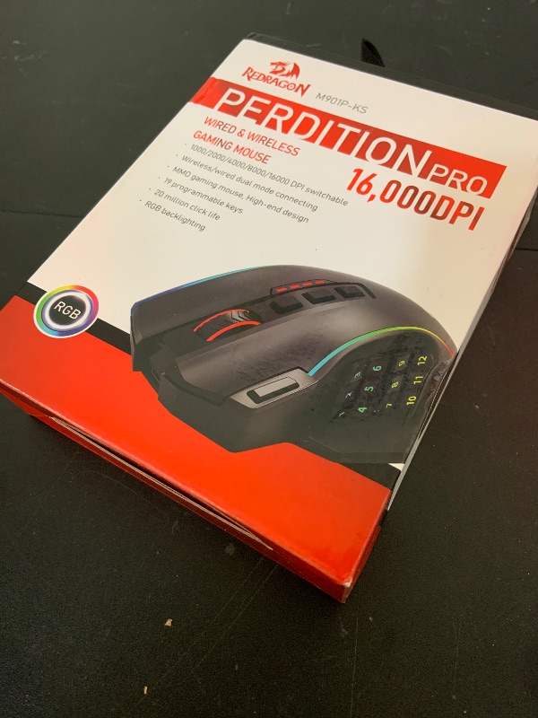 Photo 1 of Redragon Wireless Gaming Mouse, MMO Gaming Mouse UP 16,000 DPI, 16 Macro Programmable Buttons, RGB Rechargeable with 12 Side Buttons, 70Hrs for PC Laptop MOBA FPS, M901P-KS