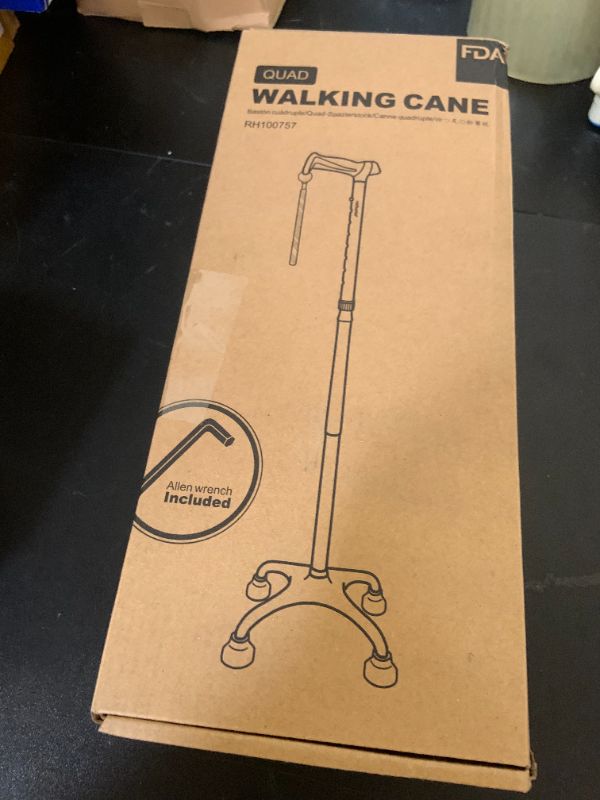 Photo 1 of REHAND Quad Cane, Foldable Walking Cane for Men & Women with 4-Pronged Base for Extra Balance & Stability-Adjustable, Lightweight, Collapsible, Walking Stick for Right or Left Handed Seniors & Adults
