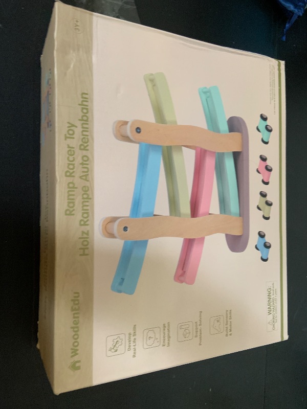 Photo 1 of Car Ramp Racer Toy, Kid Wooden Race Track with 4 Cars & Race Tracks, Montessori Toys for Toddlers Boys Girls Gift