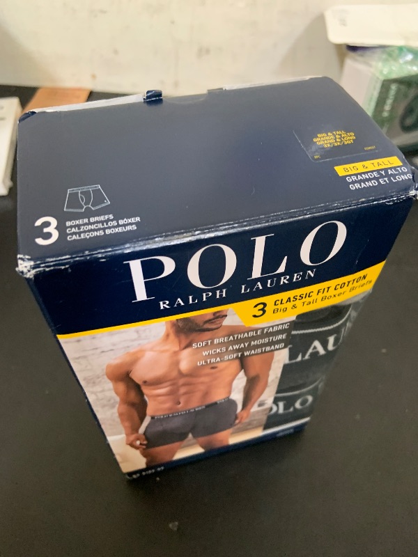 Photo 1 of POLO RALPH LAUREN Tall Men's Classic Fit Cotton Boxer Briefs, Trunks & Long Leg Available, 3-Pack, Madison Heather/Andover Heather/Polo Black-3 Pack, 3X Big