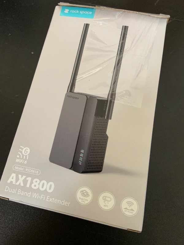 Photo 1 of Rockspace WiFi 6 Extender: Up to 1500 Sq. Ft. Coverage, 35+ Devices, Dual-Band, 1.8Gbps Speed, 4 Antennas, AP Mode with Gigabit Port for Home & Gaming AX1800 (AX1800 Black 02)