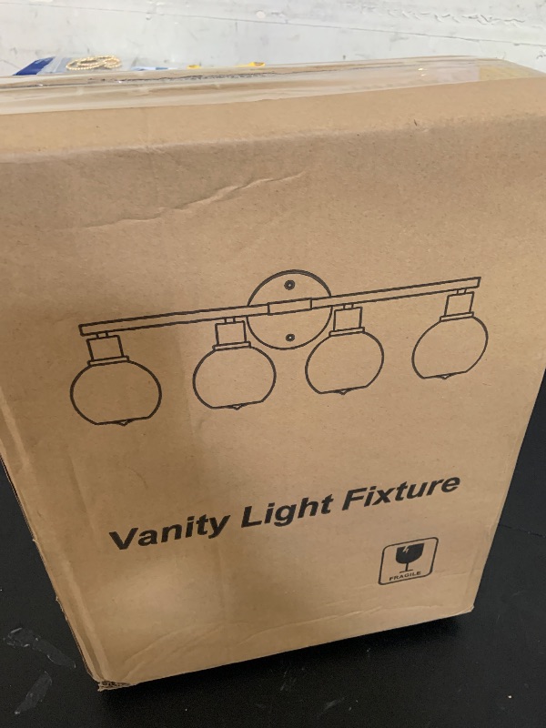 Photo 1 of Indoi 4-Light Bathroom Light Fixtures, Black Bathroom Lights Over Mirror with Milky White Frosted Glass Globe Shade, Vanity Lights for Bathroom Kitchen Living Room Hallway Cabinet Bedroom Porch