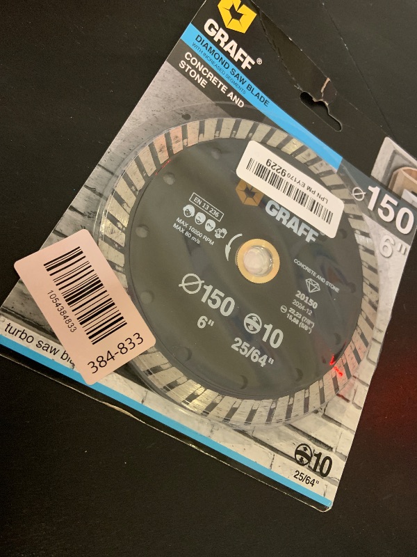 Photo 1 of GRAFF 6 Inch Diamond Blade for Angle Grinder - Diamond Cutting Wheel for Cutting Stone, Marble, Granite, Brick, Masonry, Paving Flag, Concrete - Turbo Diamond Saw Blades - 150 mm