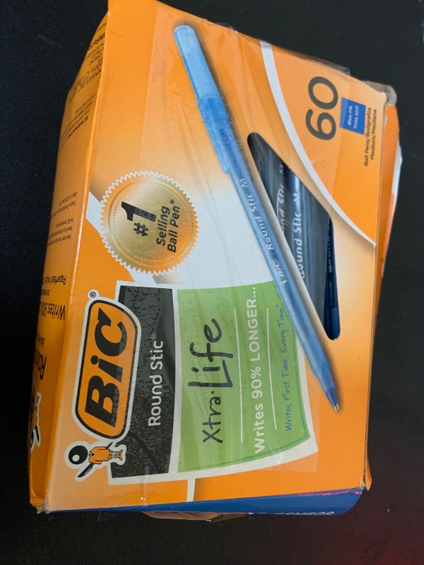 Photo 1 of BIC Round Stic Xtra Life Ballpoint Pen with 1.0 mm Medium Point and Consistent Ink Flow, 60-Count in Blue Ink