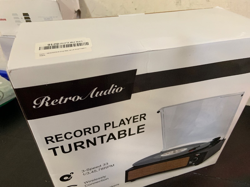 Photo 1 of WOCKODER Vinyl Record Players Vintage Turntable with Speakers Belt-Driven Turn Tables Support 3-Speed, Bluetooth Wireless Playback, Headphone, AUX-in, RCA Line LP Phonograph Auto Stop Retro Black