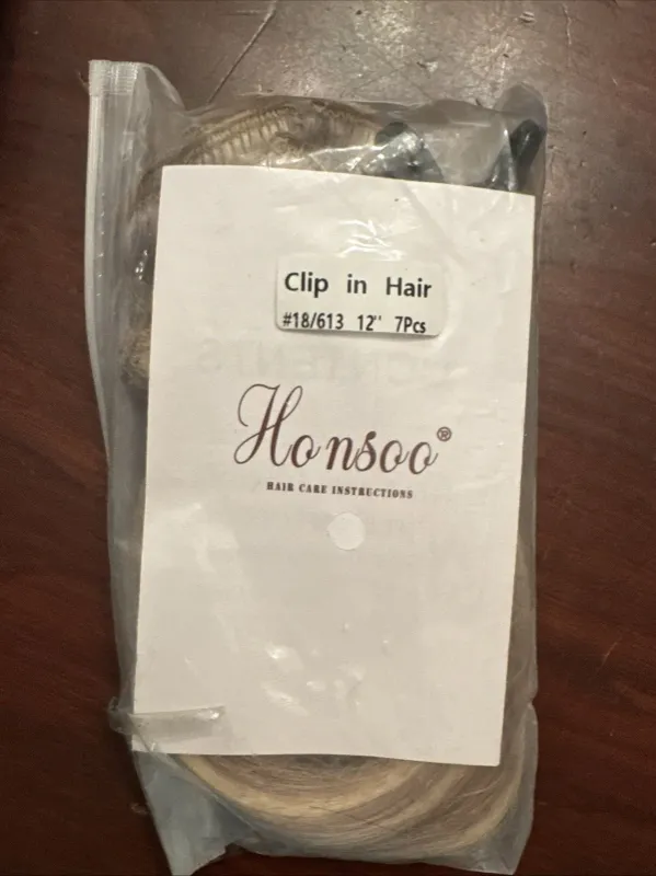 Photo 1 of Honsoo Hair Extensions Real Hair Extensions Mixed Bleach Blonde 12 Inch Clip In
