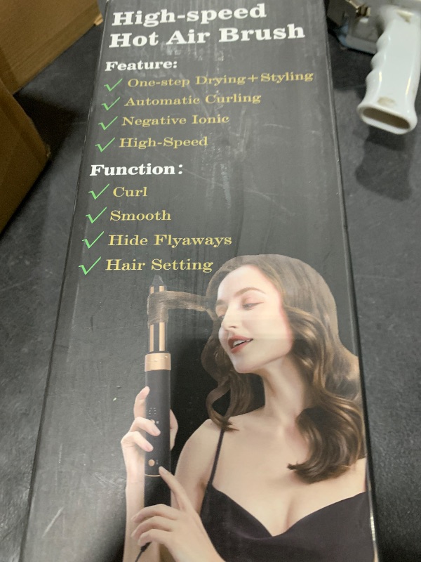 Photo 1 of Air Styler Hair Dryer Brush - 110,000 RPM Flexible Hair Styler for Fast Drying/Rotating Curling/Volumizing/Straightening, Auto Wrap Curlers, High-Speed Oval Blow Brush Hair Dryer (Black-Golden)