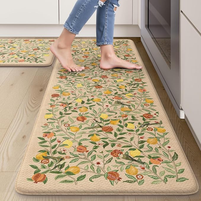 Photo 1 of Anti Fatigue Kitchen Mat, Lemon Cushioned Waterproof Non Slip Kitchen Rug Memory Foam Kitchen Floor Mats Khaki 20"x32" & 20"x47"
