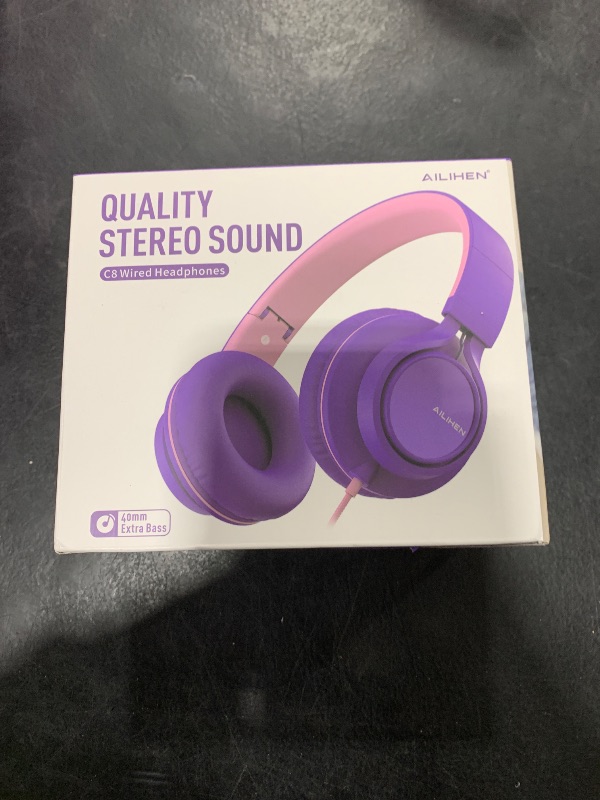 Photo 1 of AILIHEN C8 Girls Headphones, On-Ear Headphones Wired with Microphone and Volume Control Foldable Corded Stereo 3.5mm Headset for Girls School Chromebook Laptop Computer PC Tablets Travel (Purple Pink)