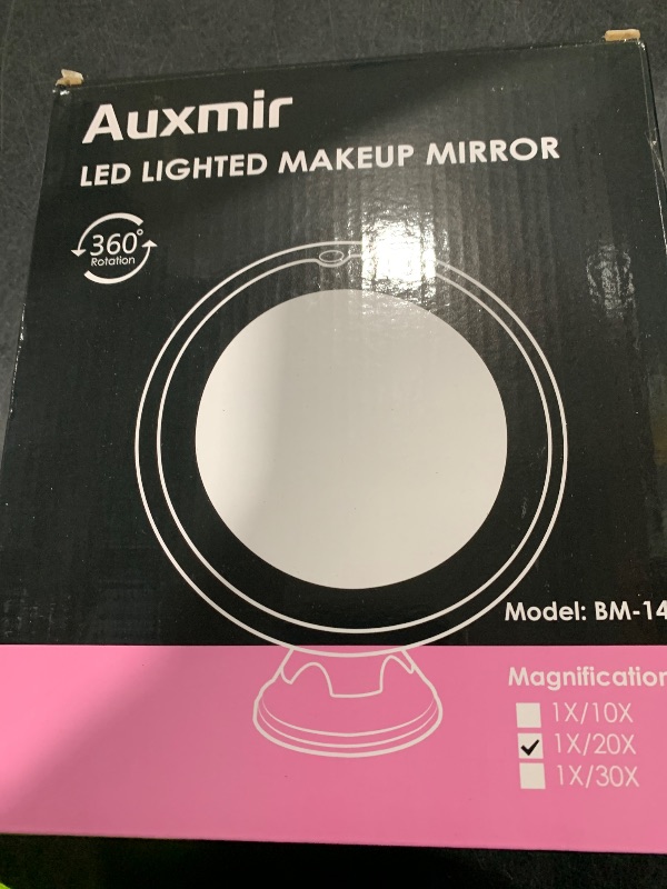 Photo 1 of Auxmir 2025 Upgraded 20X Magnifying Mirror with Light, Makeup Mirror with 2-Level Lights, Vanity Mirror with Power Suction Cup and Tweezers, 360° Swivel, Portable Bathroom Mirror for Home Travel