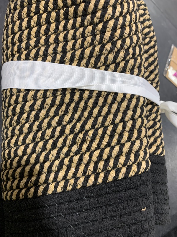 Photo 1 of COMFY-HOMI Cotton Rope Woven Basket with Handles for Shelves,Toys,Book, Cloth Storage Baskets Bin for Organizing-13.5"x11"x9.5" Toy Decorative Organizer for Living Room, Bathroom-Black/Jute