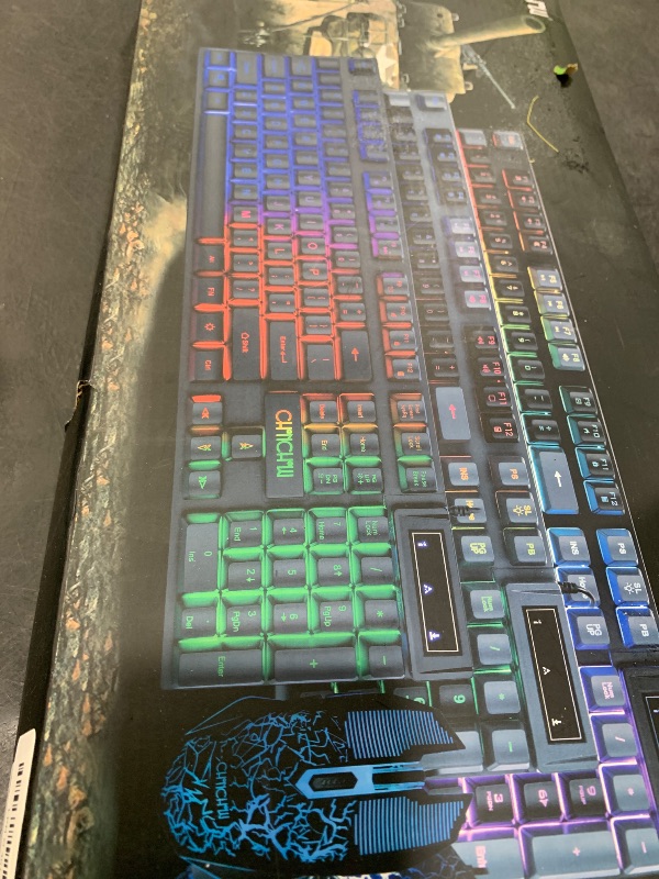 Photo 1 of Keyboard and Mouse Gaming LED Wired Combo with Emitting Character Keyboard 4800DPI 2 Side Button USB Mouse Rainbow Backlit Mechanical Feeling Compatible with PC Raspberry Pi Mac Xbox one ps4