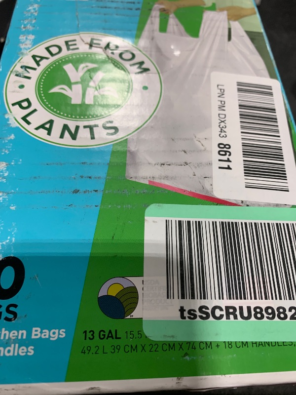 Photo 1 of Hippo Sak - Plant Based Tall Kitchen Garbage Bags with Ergonomic Handles - 13 Gallon Trash Bags - Recyclable & Eco Friendly - Super Strong and Leak Proof Tall Kitchen Trash Bags (90 Count)