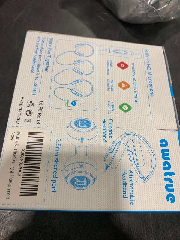 Photo 1 of awatrue Kids Headphones Wired Toddler Headphones with Microphone, Over-Ear Headphones, 85/94dB Volume-Limiting, 3.5mm Jack, Foldable On-Ear Design - Safe & Comfortable for Learning & Entertainment