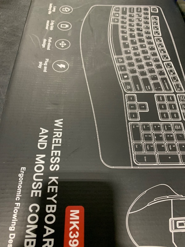 Photo 1 of Wireless Keyboard and Mouse Combo, 2.4G Full Size Wave Keys Ergonomic Keyboard with Wrist Rest and 3-Level DPI Adjustable Wireless Ergonomic Mouse for Windows, Mac OS Desktop/Laptop/PC(Black)