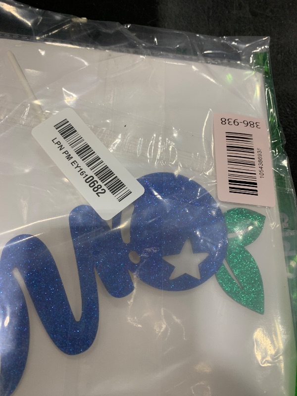 Photo 1 of Calarjeta Blueberry 1st Birthday Cake Topper, Food-Safe Paper, 4.2' x 5.9', Blue and Green Glitter, Baby Shower Decorations