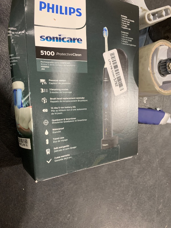 Photo 1 of Philips Sonicare ProtectiveClean 5100 Rechargeable Electric Toothbrush, with Pressure Sensor, 3 Cleaning Modes, SmarTimer and QuadPacer, 14-Day Battery Life, Travel Case, Black, Model HX6850/60