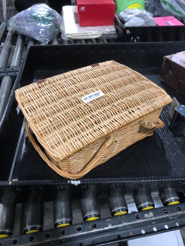 Photo 1 of Sintuff 2 Pcs Wicker Picnic Basket with Insulated Cooler Bag Lids Vintage Picnic Hamper with Folding Woven Handle for Camping Summer Outdoor Beach Valentine Party Gift