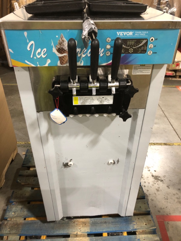 Photo 1 of VEVOR Commercial Ice Cream Machine, 21-31 L/H Yield, 1800W 3-Flavor Freestanding Soft Serve Ice Cream Maker, 2 x 5.5L Stainless Steel Cylinder, LED Panel Auto Clean Pre-cooling, for Restaurant Bars