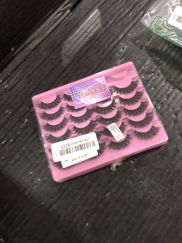 Photo 1 of Yawamica False Lashes Wispy 16mm Mink Lashes Pack 12 Pairs 5D Fluttery Volume Fake Eyelashes Cat Eye Natural Look