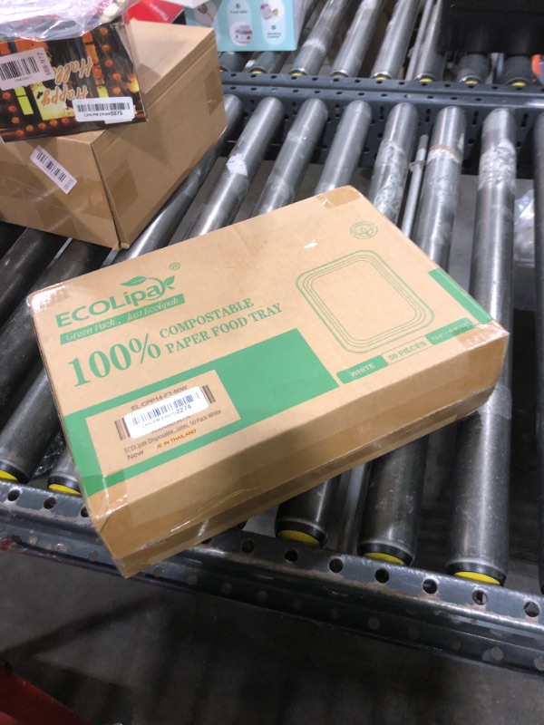 Photo 1 of ECOLipak 50 Pack 14 Inch Disposable Food Crawfish Trays, Compostable Large Paper Plates, Disposable Thanksgiving Trays for Serving Food, Turkey, BBQ, Seafood Boil Party Supplies(White)