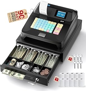 Photo 1 of PYY Cash Register for Small Businesses - Electronic Commercial Caja Registradora para Negocio with Lock Cash Drawer Box, 8 Digital Dual Display, 48 Keys, Restaurant Supermarket Pos Retail System