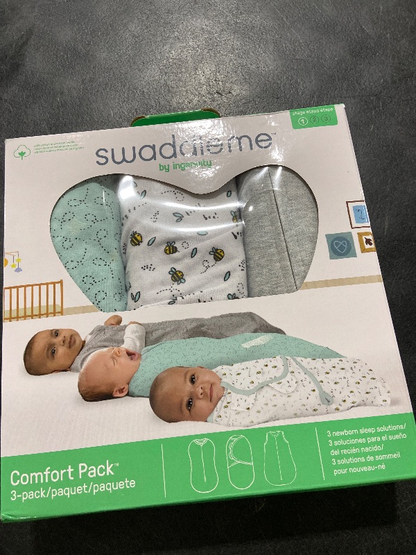 Photo 1 of SwaddleMe by Ingenuity Comfort Pack Baby Swaddle Set, Size 0-3 Months, 5-14 Pounds, Pod, Original Swaddle, Night Sack, 3pk - Little Bees