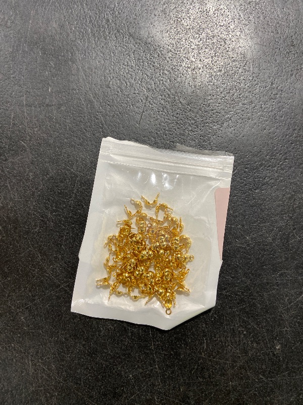 Photo 1 of 100 Pcs 18K Gold Crimp Beads for Jewelry Making - 4mm Crimp Bead Covers, Knot Covers for Jewelry Making, Knot Covers Clamshell Fold-Over Bead Covers for DIY Bracelets Necklaces