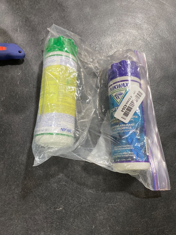 Photo 1 of Nikwax Softshell Cleaning & Waterproofing DUO-Pack, Cleans and Restores DWR Water Repellency in Jackets, Pants, Vests, Outerwear, Ski and Snow Gear