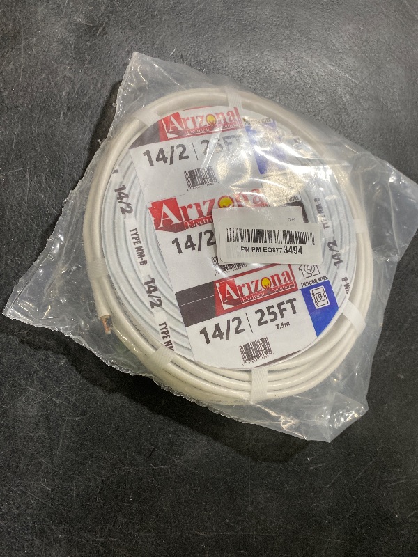 Photo 1 of 25 Feet 14/2 Type NM-B Copper. #14 AWG, 2 Conductors with Ground. Insulated Jacket White